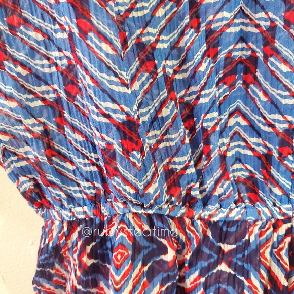 ANTHROPOLOGIE / COREY LYNN CALTER Sheer Silk Caftan Dress, RED WHITE BLUE, NWT - Picture 6 of 8